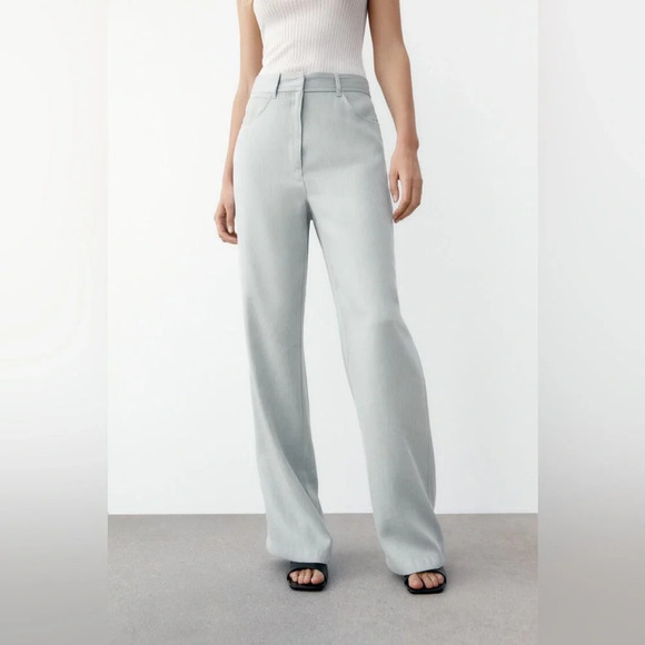 NWT Zara High waisted pants with‎ five pockets. Wide leg. Front zip, metal hook - Picture 1 of 8